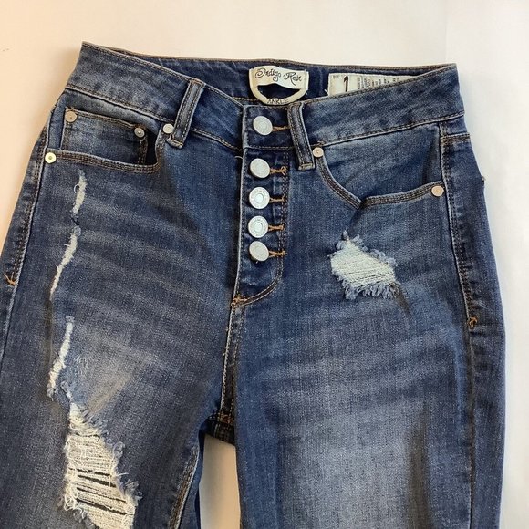 Indigo Rein Jeans Ankle Skinny Button-Fly Blue Mid Rise Stretch Womens Size 1 - Picture 10 of 12
